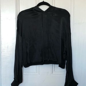 Zara Satin Cropped Hoodie - Black (Medium)
